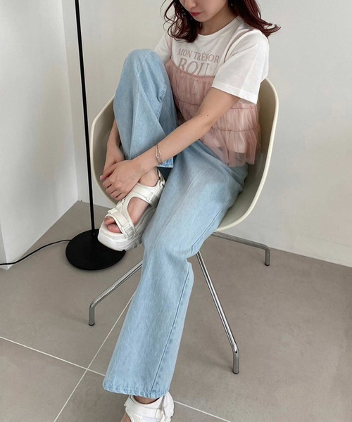 one after another NICE CLAUP(ワンアフターアナザーナイスクラップ)の「チュールビスチェ+ロゴTセット(Tシャツ/カットソー・レディース・ドット/ブラック/ピンク・FREE)」の10枚目の写真