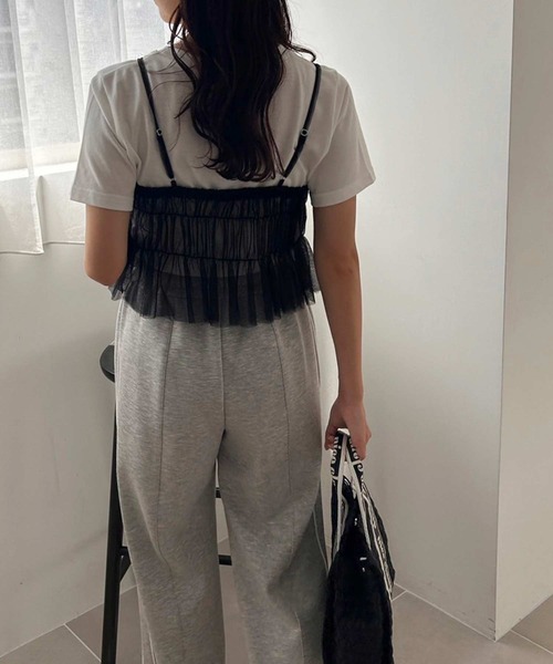 one after another NICE CLAUP(ワンアフターアナザーナイスクラップ)の「チュールビスチェ+ロゴTセット(Tシャツ/カットソー・レディース・ドット/ブラック/ピンク・FREE)」の5枚目の写真