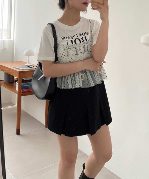 one after another NICE CLAUP(ワンアフターアナザーナイスクラップ)の「チュールビスチェ+ロゴTセット(Tシャツ/カットソー・レディース・ドット/ブラック/ピンク・FREE)」の15枚目の写真