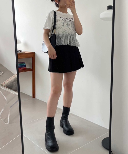 one after another NICE CLAUP(ワンアフターアナザーナイスクラップ)の「チュールビスチェ+ロゴTセット(Tシャツ/カットソー・レディース・ドット/ブラック/ピンク・FREE)」の17枚目の写真