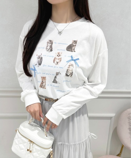 apres jour(アプレジュール)の「猫アソートリボンロンT【ZOZOTOWN限定アイテム】(Tシャツ/カットソー・レディース・レッド/ピンク/ブラック/ブルー・X-LARGE/フリー)」の3枚目の写真