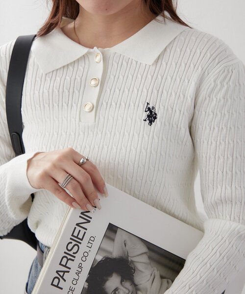 U.S. POLO ASSN.(ユーエスポロアッスン)の「【U.S. POLO ASSN. ×RMAF】ケーブルポロニットプルオーバー(ニット/セーター・レディース・ネイビー/ボルドー/グレー/オフホワイト/ブルー・FREE)」の2枚目の写真