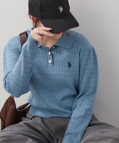 U.S. POLO ASSN.(ユーエスポロアッスン)の「【U.S. POLO ASSN. ×RMAF】ケーブルポロニットプルオーバー(ニット/セーター・レディース・ネイビー/ボルドー/グレー/オフホワイト/ブルー・FREE)」の4枚目の写真