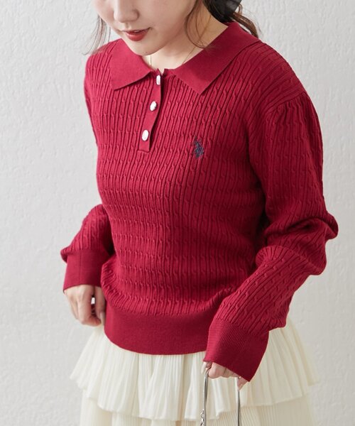U.S. POLO ASSN.(ユーエスポロアッスン)の「【U.S. POLO ASSN. ×RMAF】ケーブルポロニットプルオーバー(ニット/セーター・レディース・ネイビー/ボルドー/グレー/オフホワイト/ブルー・FREE)」の5枚目の写真