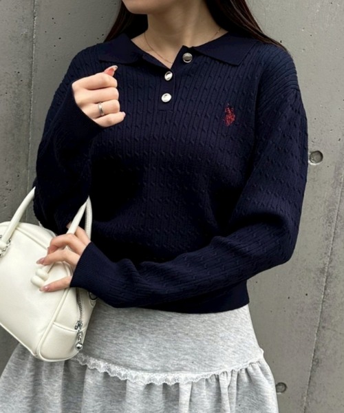 U.S. POLO ASSN.(ユーエスポロアッスン)の「【U.S. POLO ASSN. ×RMAF】ケーブルポロニットプルオーバー(ニット/セーター・レディース・ネイビー/ボルドー/グレー/オフホワイト/ブルー・FREE)」の16枚目の写真