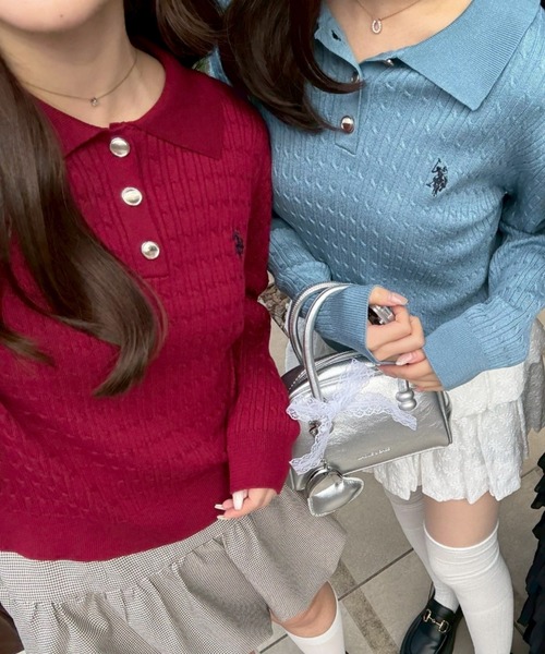 U.S. POLO ASSN.(ユーエスポロアッスン)の「【U.S. POLO ASSN. ×RMAF】ケーブルポロニットプルオーバー(ニット/セーター・レディース・ネイビー/ボルドー/グレー/オフホワイト/ブルー・FREE)」の10枚目の写真
