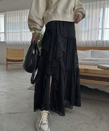 WILLFULLY | lace slit ruffle frill tiered skirt(スカート)