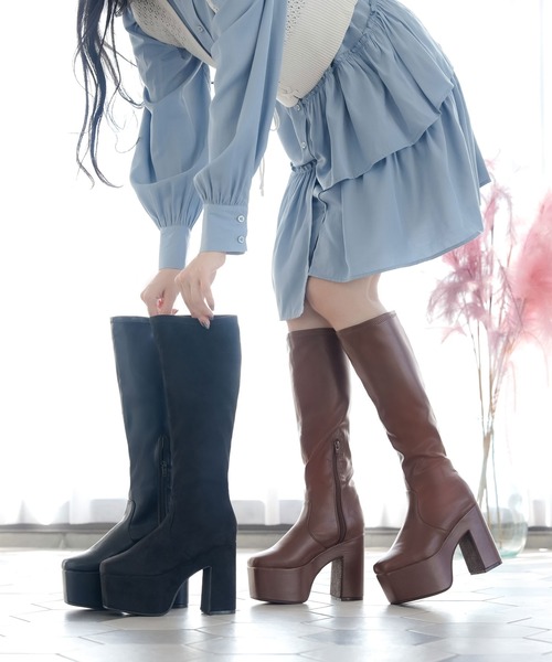 Newlyme(ニューリーミー)の「厚底ストレッチフィットロングブーツ(ブーツ・レディース・ブラック/ブラウン/クリアブラック/ホワイト・23cm/23.5cm/24cm/24.5cm/25cm/25㎝/22.5cm/23㎝/23.5㎝/24.0cm)」の7枚目の写真