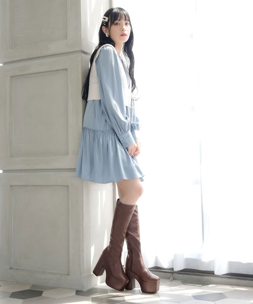 Newlyme(ニューリーミー)の「厚底ストレッチフィットロングブーツ(ブーツ・レディース・ブラック/ブラウン/クリアブラック/ホワイト・23cm/23.5cm/24cm/24.5cm/25cm/25㎝/22.5cm/23㎝/23.5㎝/24.0cm)」の11枚目の写真