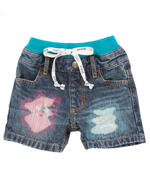 X-girl Stages(エックスガールステージス)の「LIGHT DENIM HALF PANT (4T~6T)(デニムパンツ・キッズ・ブルー/インディゴブルー・4T/5T/6T)」の1枚目の写真