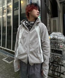 THECOLDESTMOMENT | 韓国ファッション THECOLDESTMOMENT ザコールデストモーメント TCM lip line fleece フリース 長袖アウター オーバーサイズ ジップフードジャケット 羽織り ストリートファッション(その他アウター)