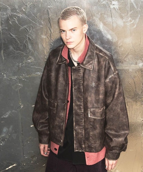 ajouter flow(アジューテフロー)の「【ajouter flow】af metal logo wash synthetic leather jacket(ブルゾン・メンズ・ブラウン/ブラック・M/L)」の2枚目の写真