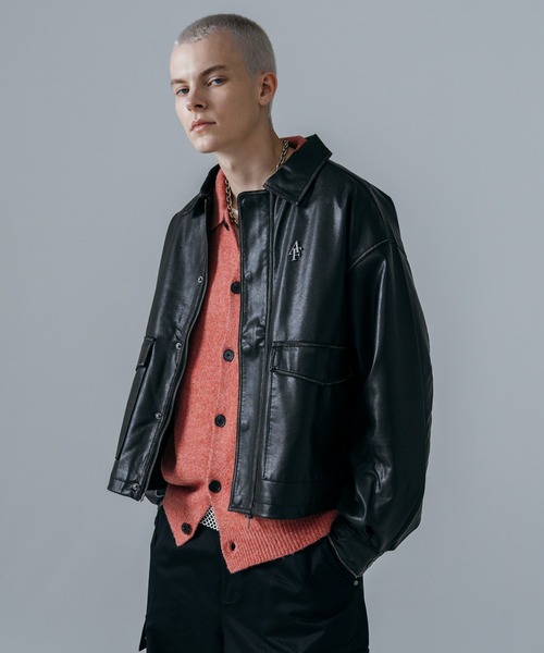 ajouter flow(アジューテフロー)の「【ajouter flow】af metal logo wash synthetic leather jacket(ブルゾン・メンズ・ブラウン/ブラック・M/L)」の1枚目の写真