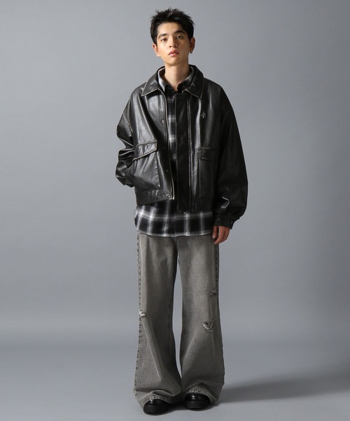 ajouter flow(アジューテフロー)の「【ajouter flow】af metal logo wash synthetic leather jacket(ブルゾン・メンズ・ブラウン/ブラック・M/L)」の3枚目の写真