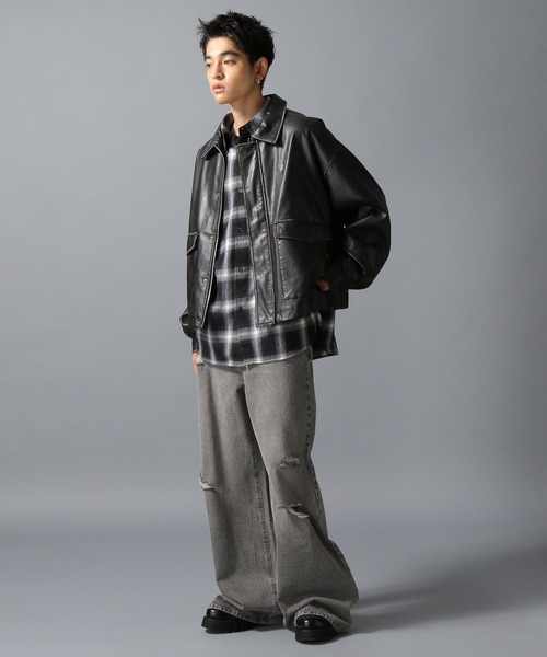 ajouter flow(アジューテフロー)の「【ajouter flow】af metal logo wash synthetic leather jacket(ブルゾン・メンズ・ブラウン/ブラック・M/L)」の4枚目の写真