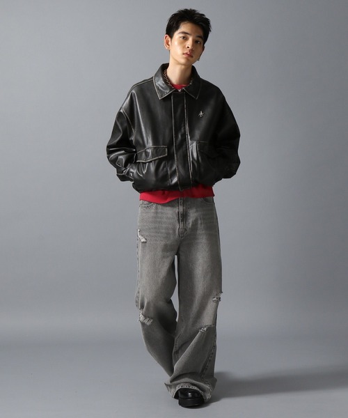 ajouter flow(アジューテフロー)の「【ajouter flow】af metal logo wash synthetic leather jacket(ブルゾン・メンズ・ブラウン/ブラック・M/L)」の5枚目の写真