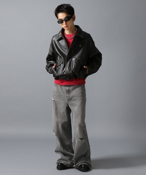 ajouter flow(アジューテフロー)の「【ajouter flow】af metal logo wash synthetic leather jacket(ブルゾン・メンズ・ブラウン/ブラック・M/L)」の7枚目の写真