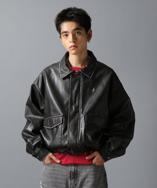ajouter flow(アジューテフロー)の「【ajouter flow】af metal logo wash synthetic leather jacket(ブルゾン・メンズ・ブラウン/ブラック・M/L)」の9枚目の写真