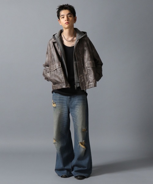 ajouter flow(アジューテフロー)の「【ajouter flow】af metal logo wash synthetic leather jacket(ブルゾン・メンズ・ブラウン/ブラック・M/L)」の11枚目の写真