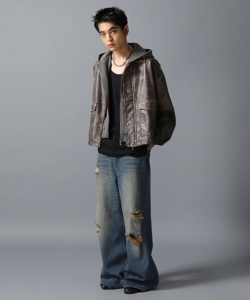 ajouter flow(アジューテフロー)の「【ajouter flow】af metal logo wash synthetic leather jacket(ブルゾン・メンズ・ブラウン/ブラック・M/L)」の12枚目の写真