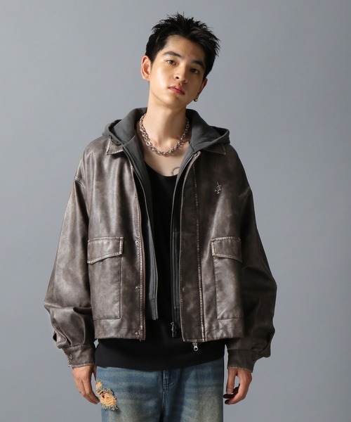 ajouter flow(アジューテフロー)の「【ajouter flow】af metal logo wash synthetic leather jacket(ブルゾン・メンズ・ブラウン/ブラック・M/L)」の13枚目の写真