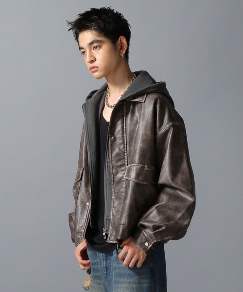 ajouter flow(アジューテフロー)の「【ajouter flow】af metal logo wash synthetic leather jacket(ブルゾン・メンズ・ブラウン/ブラック・M/L)」の14枚目の写真