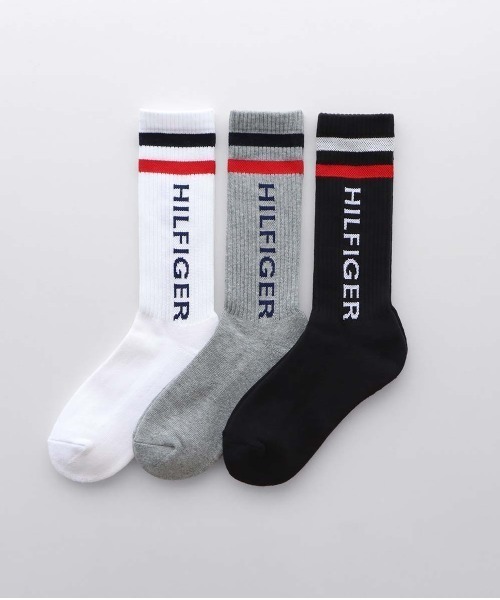 【3足セット】TOMMY HILFIGER メンズ レディース オーガニックコットン混 足底パイル 縦ロゴライン リブソックス 92554050の3枚目の写真