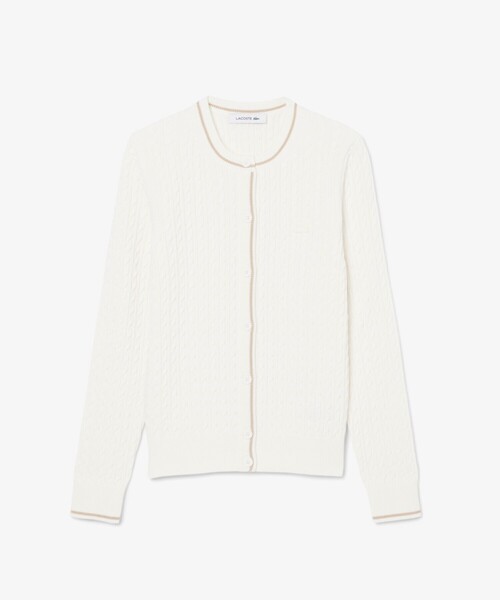 LACOSTE(ラコステ)の「配色ライン入りケーブルニットカーディガン(カーディガン/ボレロ・レディース・ネイビー/オフホワイト・36/40/38/34)」の5枚目の写真