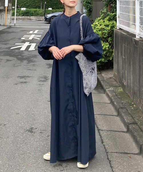CORNERS(コーナーズ)の「CORNERS by KR ボリュームスリーブストライプシャツワンピース(ワンピース・レディース・ネイビー/グリーン/サックスブルー/ベージュ/ブラック/ホワイト/ダークブラック/ダークネイビー・M/L)」の8枚目の写真