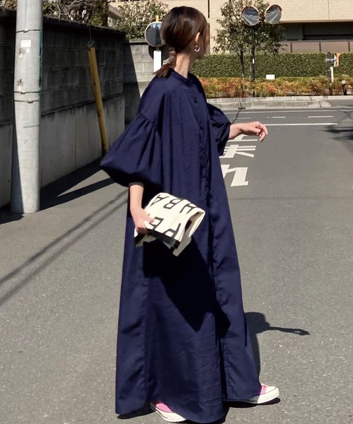 CORNERS(コーナーズ)の「CORNERS by KR ボリュームスリーブストライプシャツワンピース(ワンピース・レディース・ネイビー/グリーン/サックスブルー/ベージュ/ブラック/ホワイト/ダークブラック/ダークネイビー・M/L)」の10枚目の写真