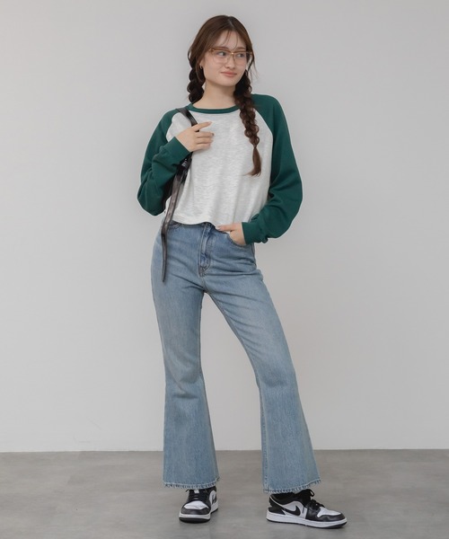 HEILIS(ヘイリス)の「【新色追加】クロップド丈ラグランスリーブロングTシャツ / グレー ネイビー グリーン ラグラン コンパクト クロップド 秋服 冬服 春服 ノームコア ショート丈 インナー 韓国 長袖 ロンT スウェット レイヤード(Tシャツ/カットソー・レディース・グリーン/ネイビー/グレー・FREE)」の11枚目の写真