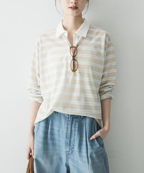 URBAN RESEARCH(アーバンリサーチ)の「シャツカラーマルチボーダーカットソー(シャツ/ブラウス・レディース・レッド/ベージュ/オフホワイト・FREE)」の3枚目の写真