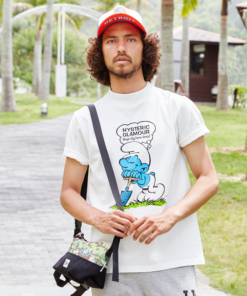 HYSTERIC GLAMOUR(ヒステリックグラマー)の「SM/SMURF DIG HERE DEEP pt モックネックT-SH(Tシャツ/カットソー・メンズ・ホワイト/ネイビー/トップグレー・MEDIUM/LARGE/SMALL)」の2枚目の写真