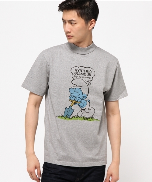 HYSTERIC GLAMOUR(ヒステリックグラマー)の「SM/SMURF DIG HERE DEEP pt モックネックT-SH(Tシャツ/カットソー・メンズ・ホワイト/ネイビー/トップグレー・MEDIUM/LARGE/SMALL)」の1枚目の写真