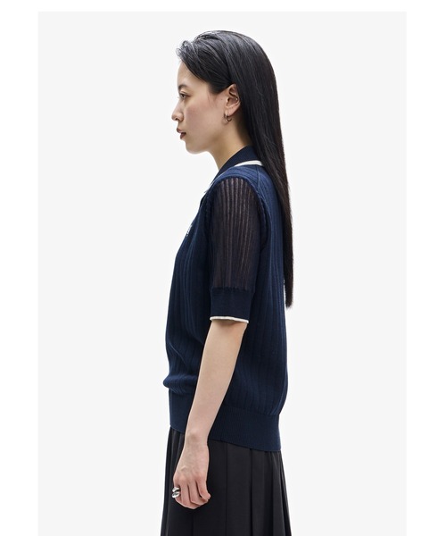 FRED PERRY(フレッドペリー)の「Rib Stitch Knitted Shirt(ポロシャツ・レディース・ネイビー/ベビーピンク・10)」の5枚目の写真