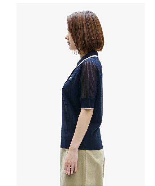 FRED PERRY(フレッドペリー)の「Rib Stitch Knitted Shirt(ポロシャツ・レディース・ネイビー/ベビーピンク・10)」の10枚目の写真