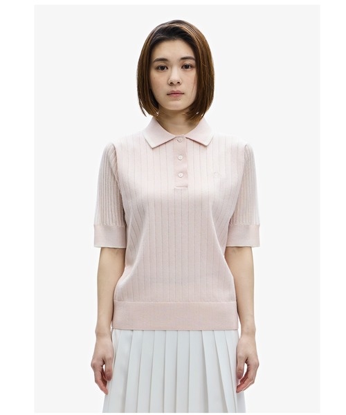 FRED PERRY(フレッドペリー)の「Rib Stitch Knitted Shirt(ポロシャツ・レディース・ネイビー/ベビーピンク・10)」の13枚目の写真