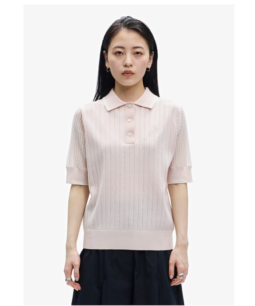 FRED PERRY(フレッドペリー)の「Rib Stitch Knitted Shirt(ポロシャツ・レディース・ネイビー/ベビーピンク・10)」の17枚目の写真