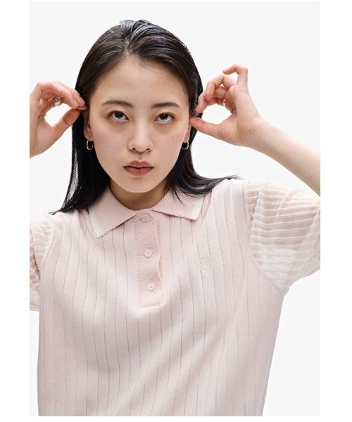 FRED PERRY(フレッドペリー)の「Rib Stitch Knitted Shirt(ポロシャツ・レディース・ネイビー/ベビーピンク・10)」の21枚目の写真
