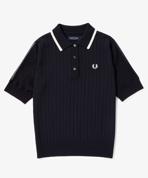 FRED PERRY(フレッドペリー)の「Rib Stitch Knitted Shirt(ポロシャツ・レディース・ネイビー/ベビーピンク・10)」の22枚目の写真