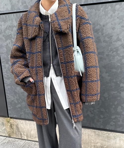 Ameri(アメリ)の「UND WINDOWPANE ZIPUP MIDI COAT(ブルゾン・レディース・アイボリー/ブラウン・SMALL/MEDIUM)」の22枚目の写真