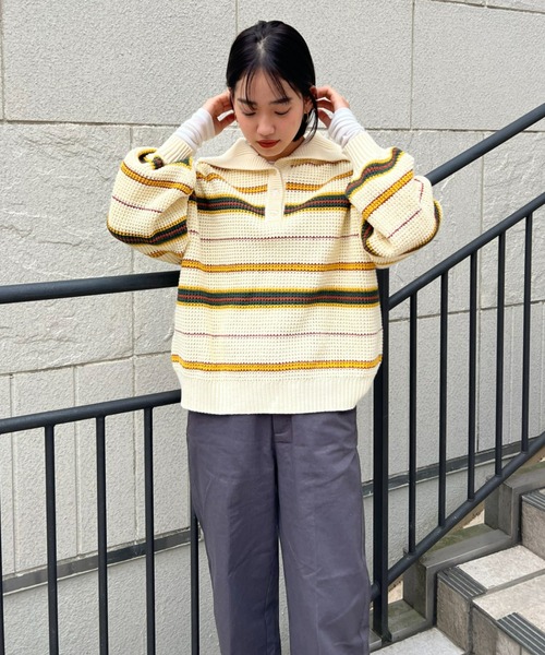 襟付きワッフルボーダーニットの18枚目の写真