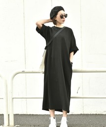 ポケット付きゆったりロング丈スウェットワンピース