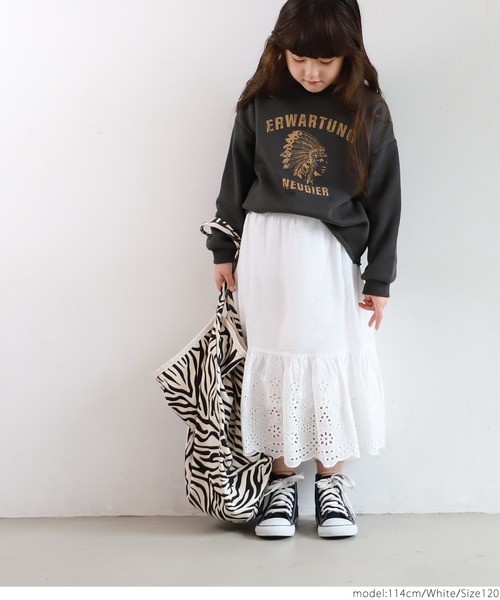 coca(coca)(コカ)の「キッズ 親子お揃いコットンフラワー柄刺繍スカート(スカート・キッズ・ホワイト・100/110/120/130/140)」の3枚目の写真