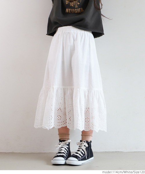 coca(coca)(コカ)の「キッズ 親子お揃いコットンフラワー柄刺繍スカート(スカート・キッズ・ホワイト・100/110/120/130/140)」の6枚目の写真