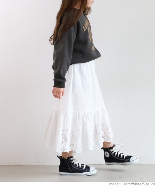 coca(coca)(コカ)の「キッズ 親子お揃いコットンフラワー柄刺繍スカート(スカート・キッズ・ホワイト・100/110/120/130/140)」の8枚目の写真
