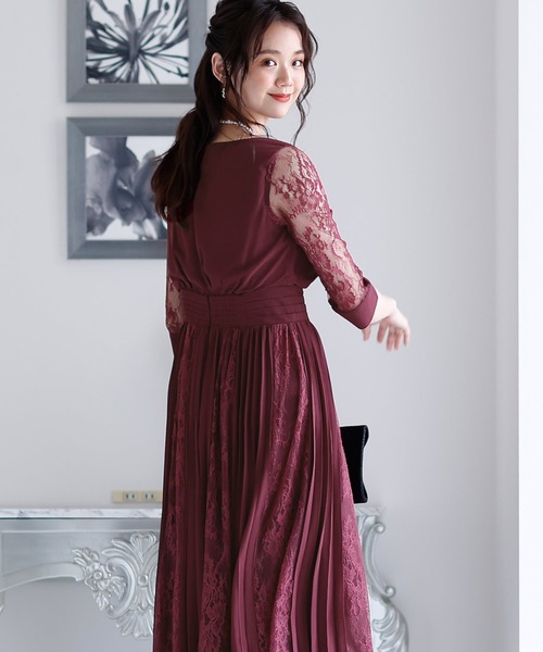 PourVous(プールヴー)の「シアーカフス パーティー ドレス 大きいサイズ 袖あり&ミモレ丈 結婚式 二次会 成人式 お呼ばれ 同窓会 謝恩会 20代 30代(ドレス・レディース・ネイビー/ブルー/ダークパープル/ボルドー/ライトグレー/グレイッシュブルー/ブラック/グリーン/ラベンダー/ライトグリーン/チャコールグレー/グレイッシュベージュ/ブルー系その他・4L/S/M/L/XL/XXL)」の18枚目の写真