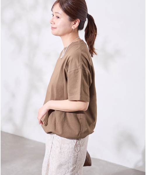 JOURNAL STANDARD(ジャーナルスタンダード)の「《追加7》シャーリングTシャツ(Tシャツ/カットソー・レディース・ホワイト/ブラウン系その他/ブラック・FREE)」の5枚目の写真