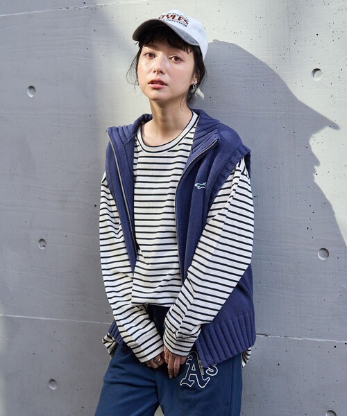 FREAK'S STORE(フリークスストア)の「TOWN CRAFT × FREAK'S STORE/タウンクラフト 別注 天竺ジップアップニットベスト(ベスト・レディース・ネイビー/キャメル/オフホワイト・フリ-)」の1枚目の写真