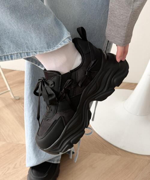 WEGO(ウィゴー)の「WEGO/リボンデザイン厚底スニーカー(スニーカー・レディース・ブラック/ホワイト・MEDIUM/SMALL/LARGE)」の21枚目の写真